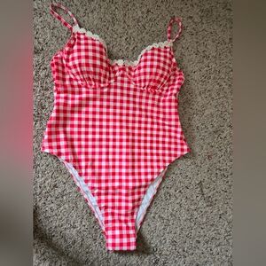 Women Red Checkered Swimsuit